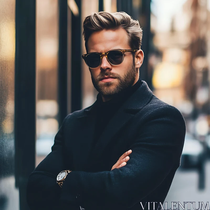 Confident Man with Beard and Sunglasses AI Image