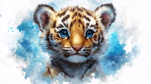 Adorable Tiger Cub Painted in Watercolor