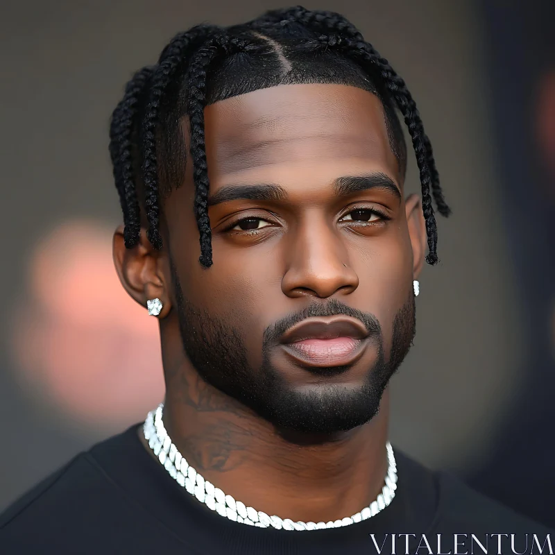 Stylish Man Portrait with Braided Hair and Jewelry AI Image