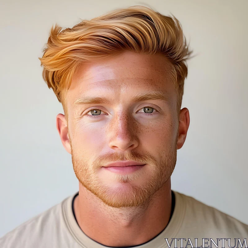 Redheaded Man with Freckles and Beard Portrait AI Image