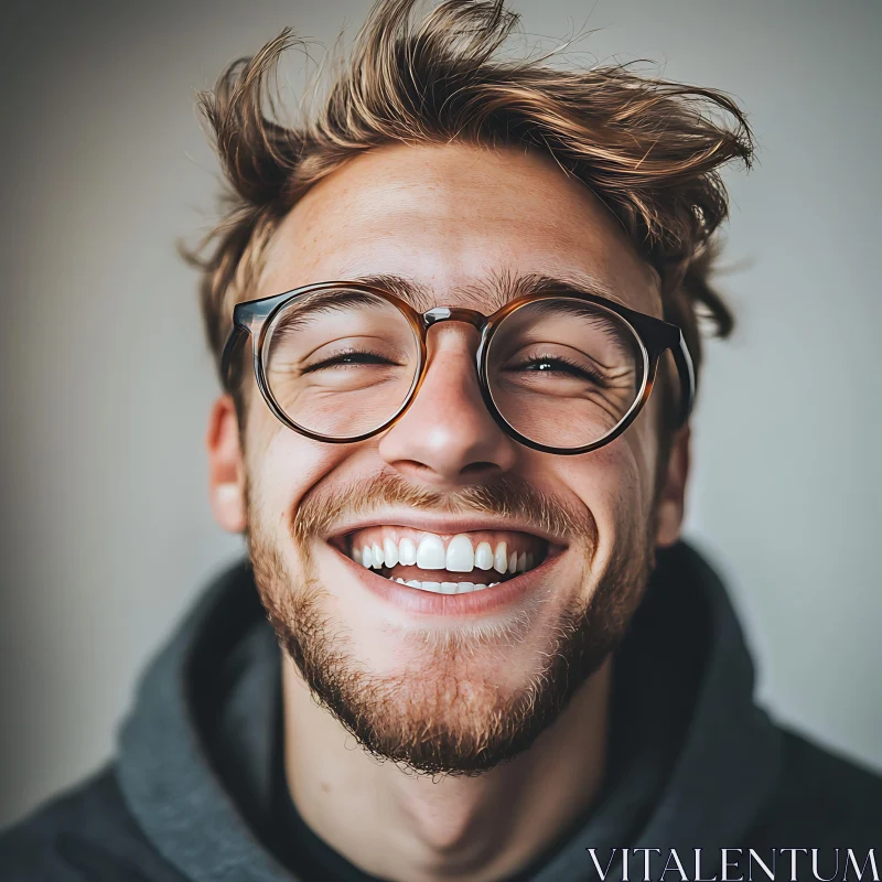 Happy Young Man Smiling in Casual Wear and Glasses