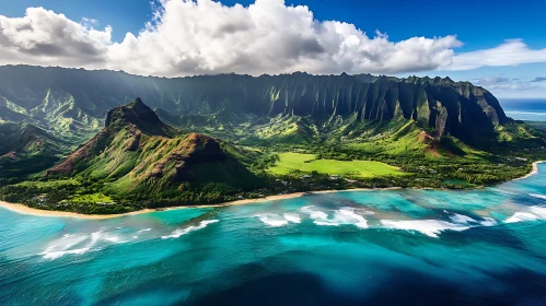 Lush Island with Beach and Ocean