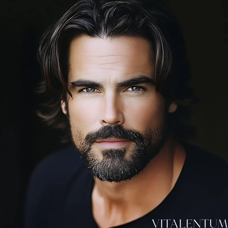 Intense Gazing Man with Dark Hair and Beard