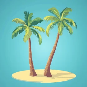 Sunny Beach with Palm Trees Illustration