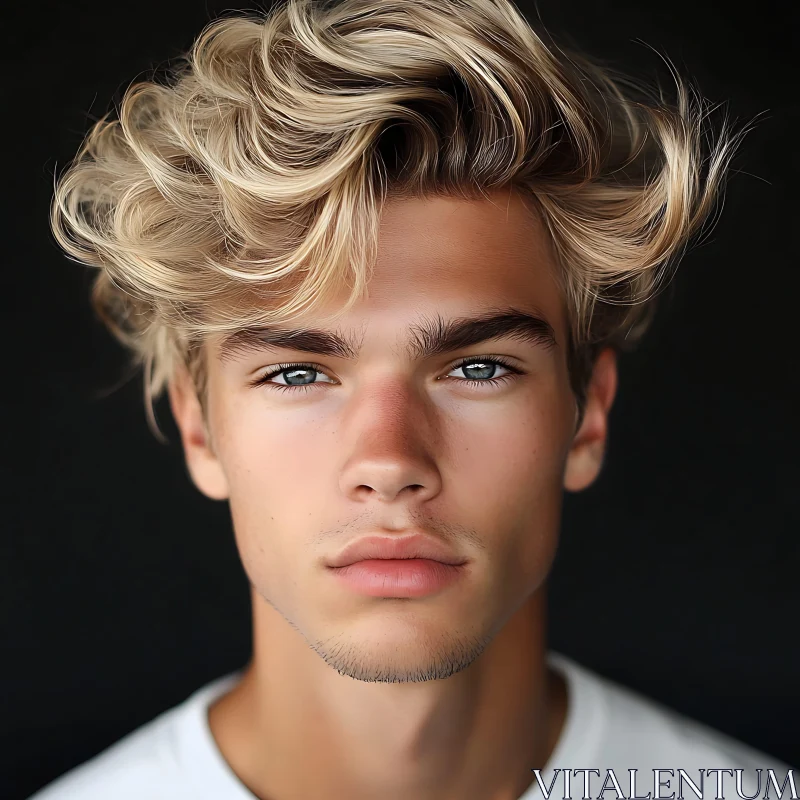 Striking Portrait of Blonde Youth with Expressive Eyes