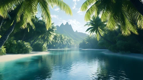 Serene Tropical Island Beach with Palm Trees