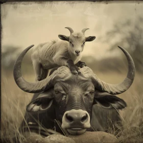 The Gentle Bond of a Buffalo and Goat