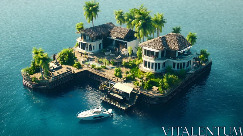 Tropical Island with Luxury Villas and Clear Blue Waters