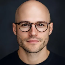 Portrait of Bald Man Wearing Glasses
