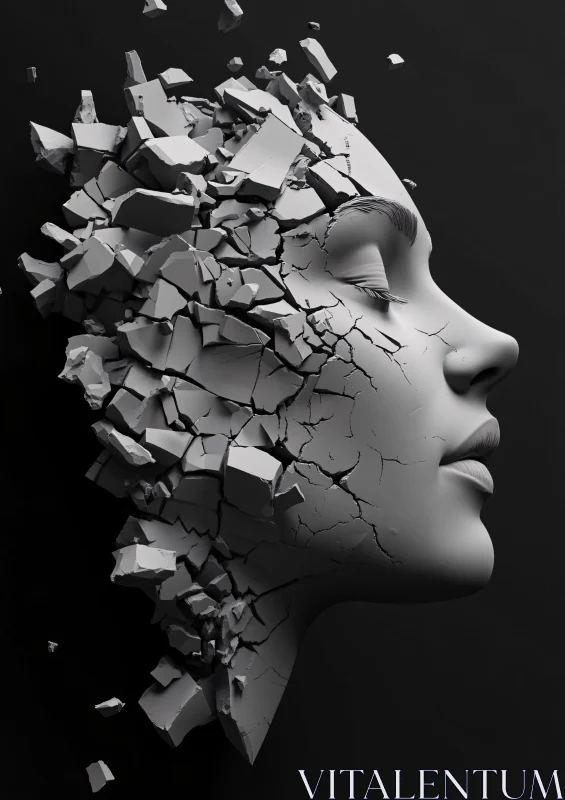 Abstract Art: Cracked Human Face Sculpture AI Image