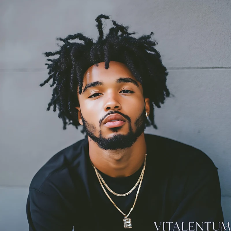 Confident Young Man with Fashionable Hair and Jewelry