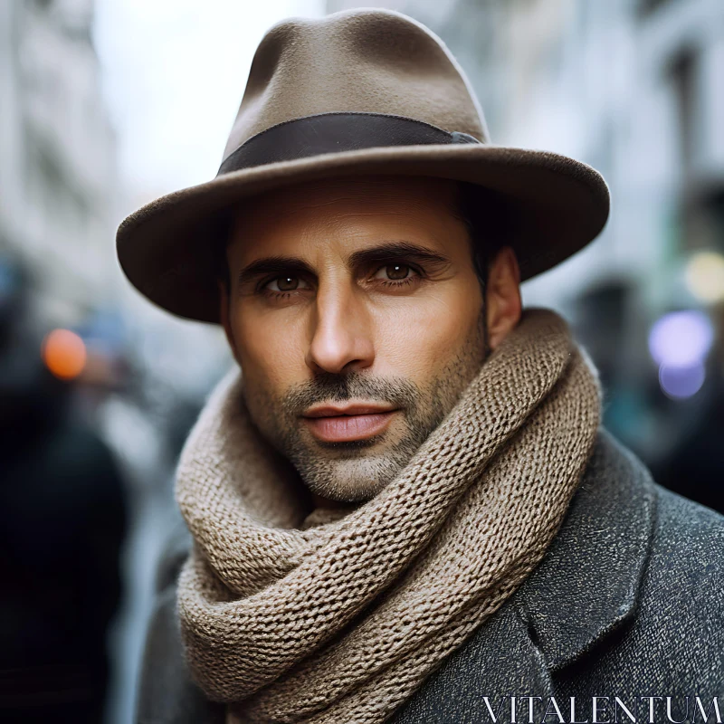 Fashionable Man in Hat and Scarf