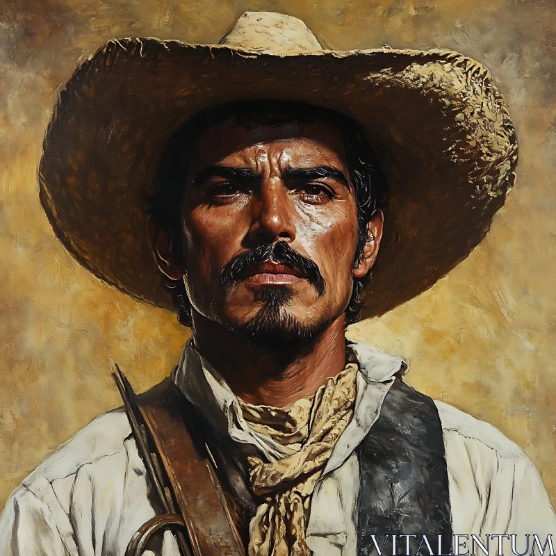 Rugged Cowboy Portrait in Straw Hat AI Image