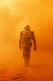 Solitary Astronaut Amidst Orange Sands