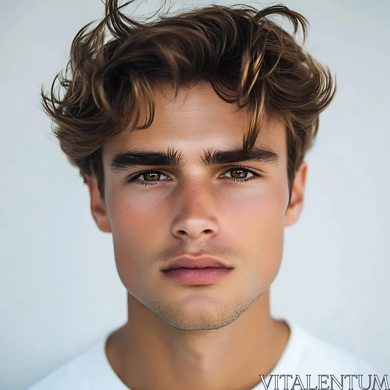 Young Man with Intense Gaze Close-up AI Image