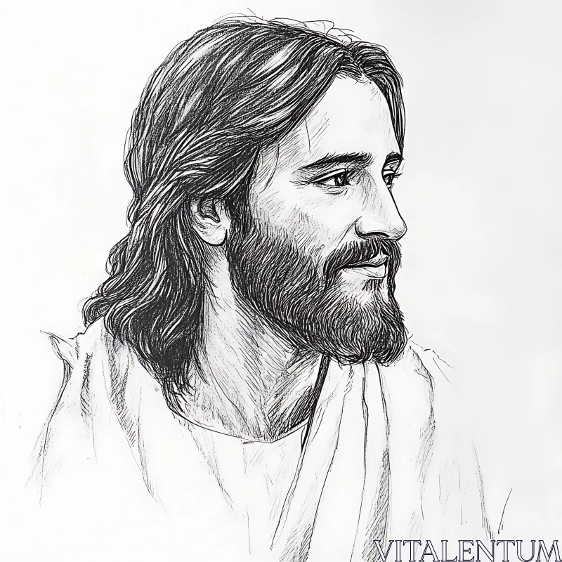 AI ART Detailed Monochrome Drawing of Bearded Man