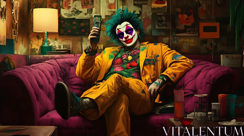 Eccentric Clown in Vibrant, Eclectic Room AI Image