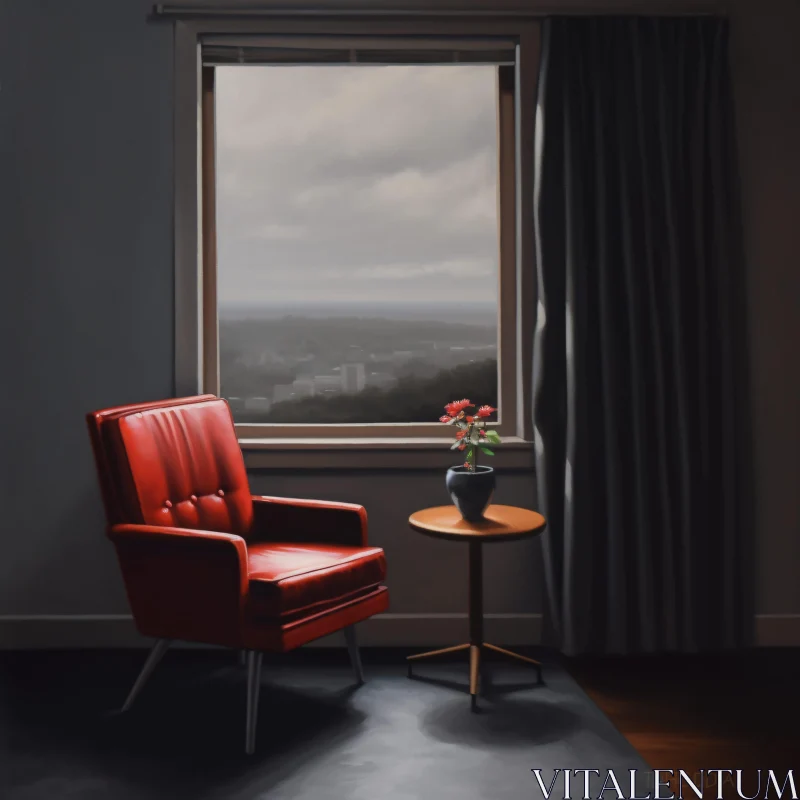 Red Chair City View Interior Design AI Image