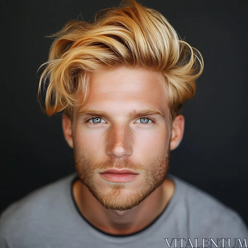 Blonde Man Portrait with Blue Eyes AI Image