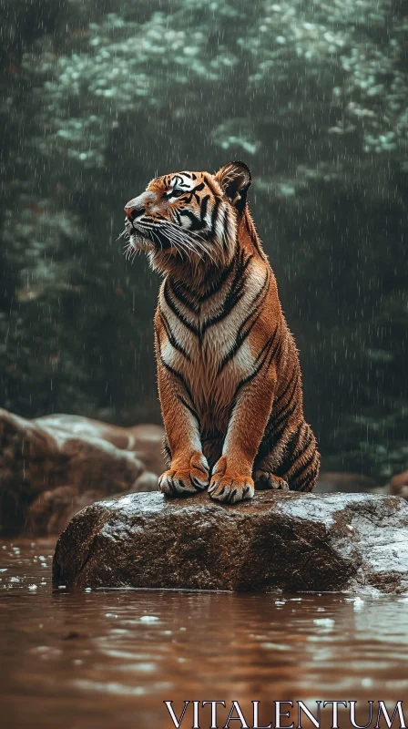 Regal Tiger in the Rain AI Image