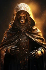 Mystical Cloaked Lion with Golden Glow