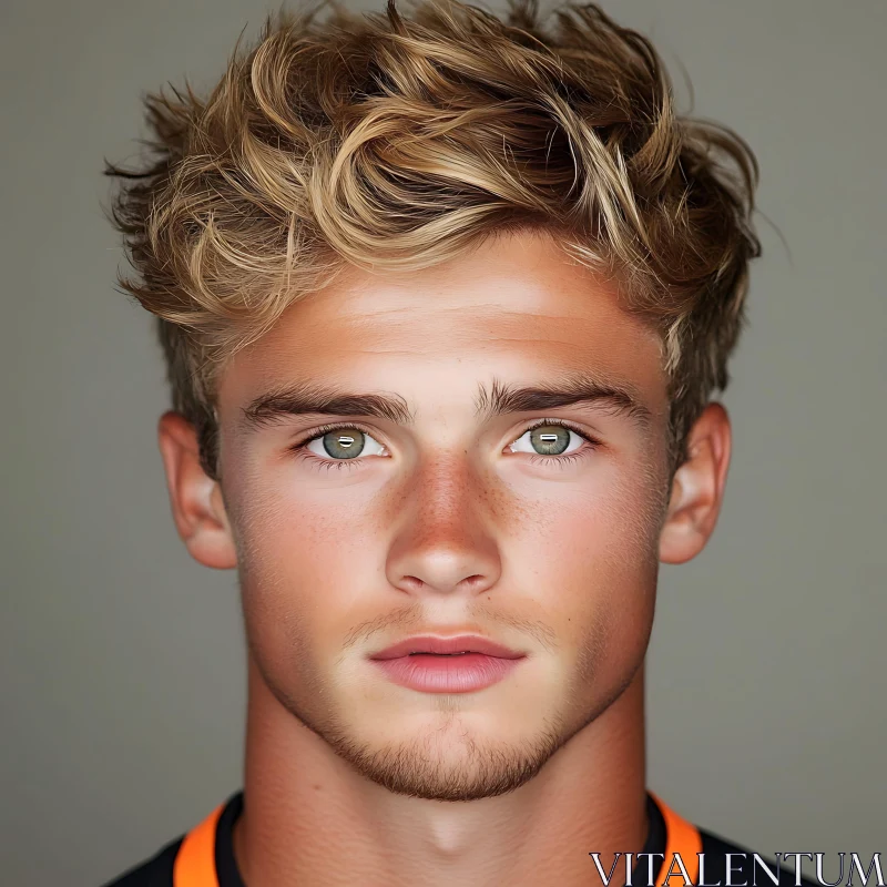 Young Blonde Man Close-Up Portrait AI Image