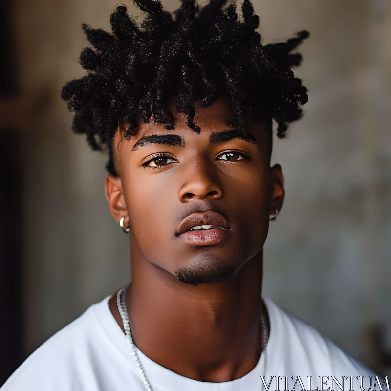 Portrait of Young Man with Unique Hairstyle AI Image