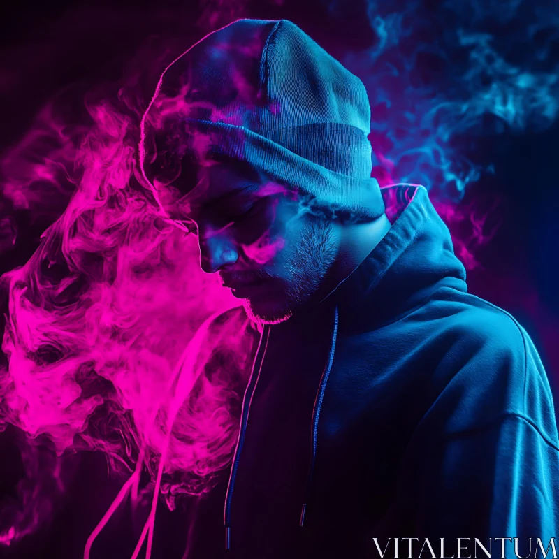 Vibrant Neon Smoke Portrait AI Image