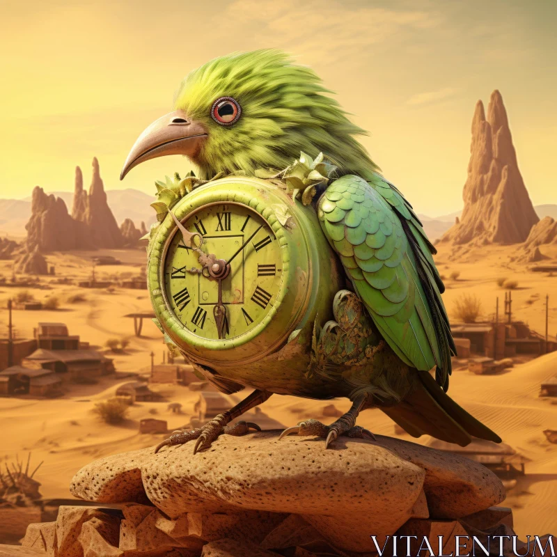 AI ART Timekeeper Bird in Desert Landscape