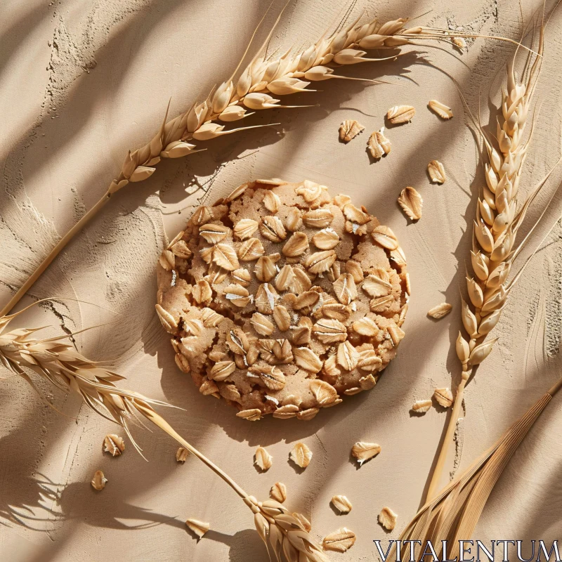 Golden Oat Cookie on Earthy Surface AI Image