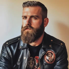 Bearded Man in Leather Jacket