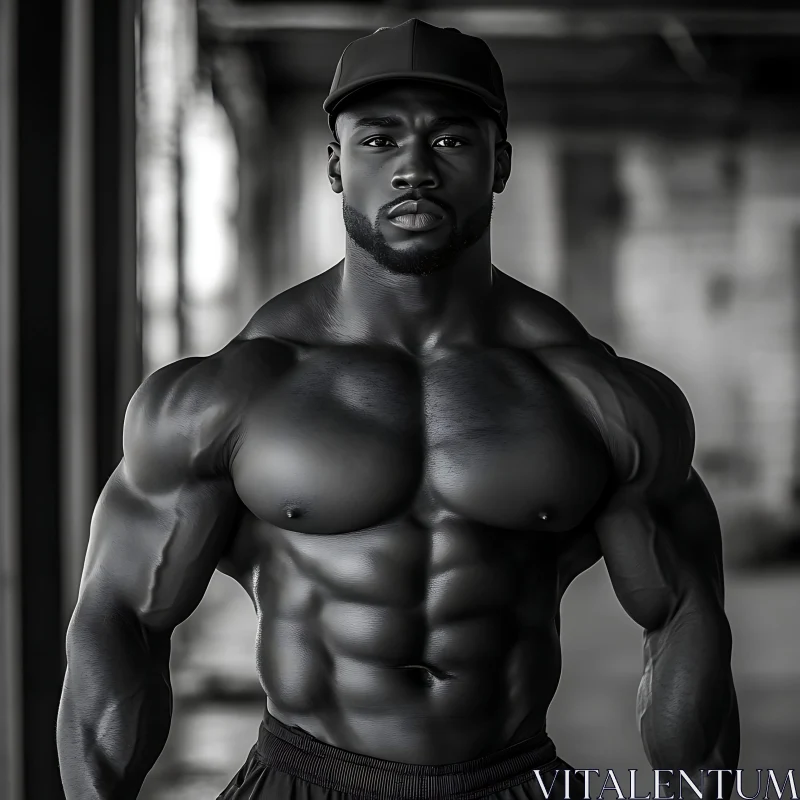 Intense Monochrome Bodybuilding Portrait AI Image