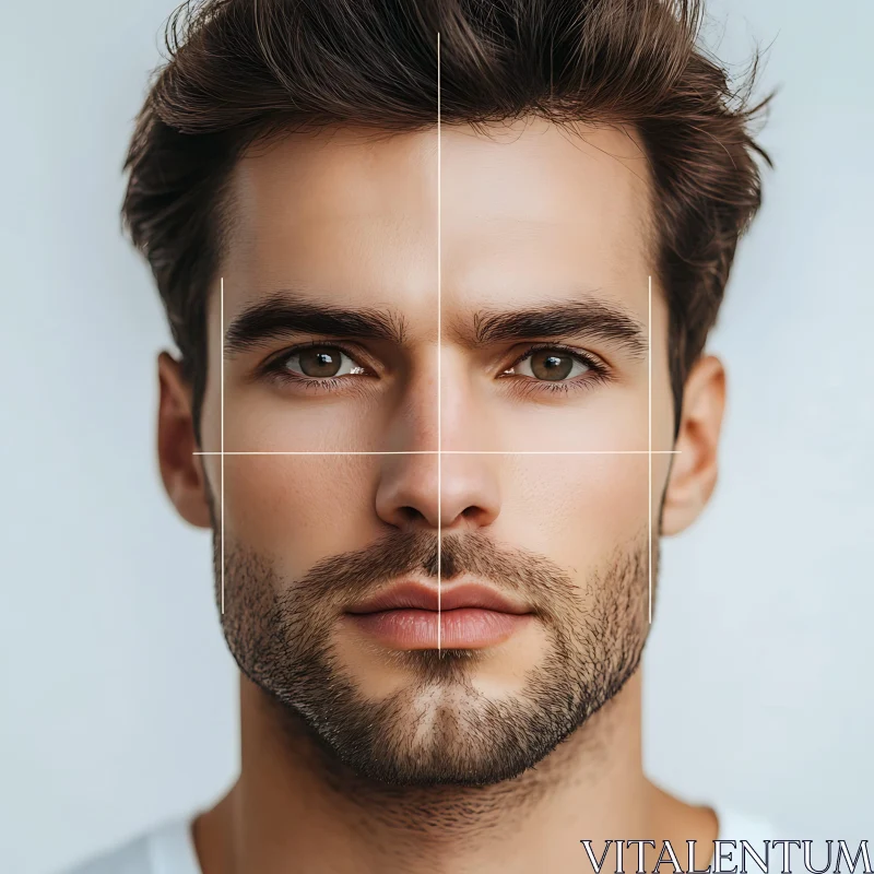 Portrait of a Man with Symmetrical Facial Features AI Image