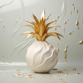 Contemporary Pineapple Sculpture in White and Gold