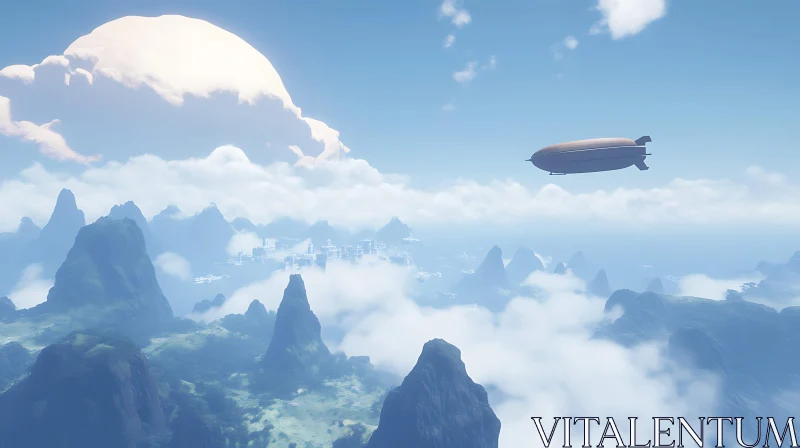 Mountain Peaks, Clouds, and Zeppelin AI Image