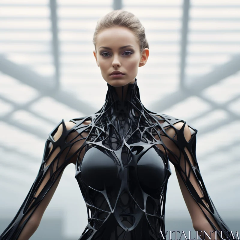 Innovative Cyborg Fashion with Lattice Structures AI Image