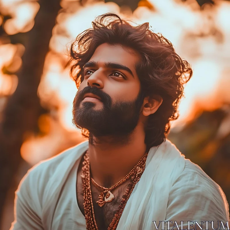 Portrait of a Bearded Man at Sunset AI Image