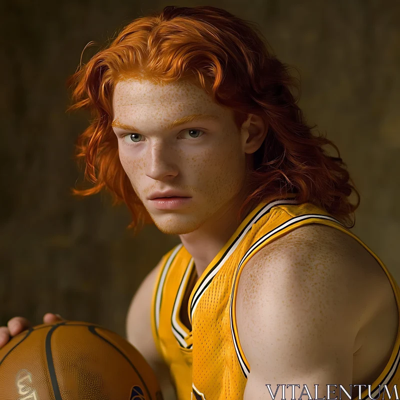 Redhead Athlete Holding a Basketball AI Image