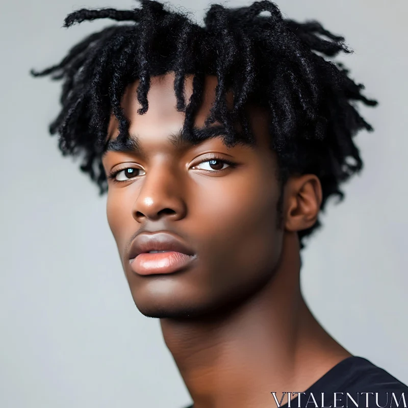 Man with Thick Curly Hair in Close-up Portrait AI Image