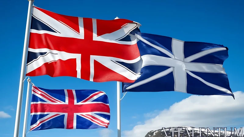 AI ART Union Jack and Scottish Flag in the Breeze