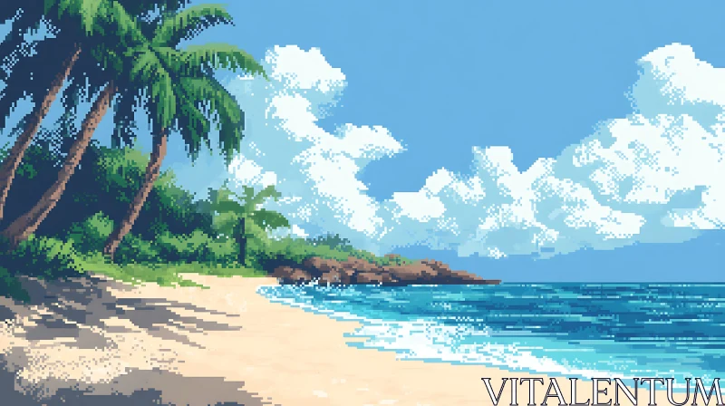 Serene Island Beach in Pixel Art AI Image