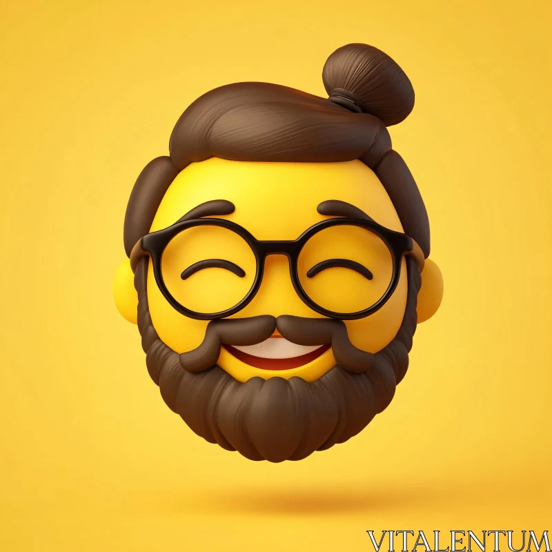 Happy Cartoon Emoji with Beard and Glasses AI Image