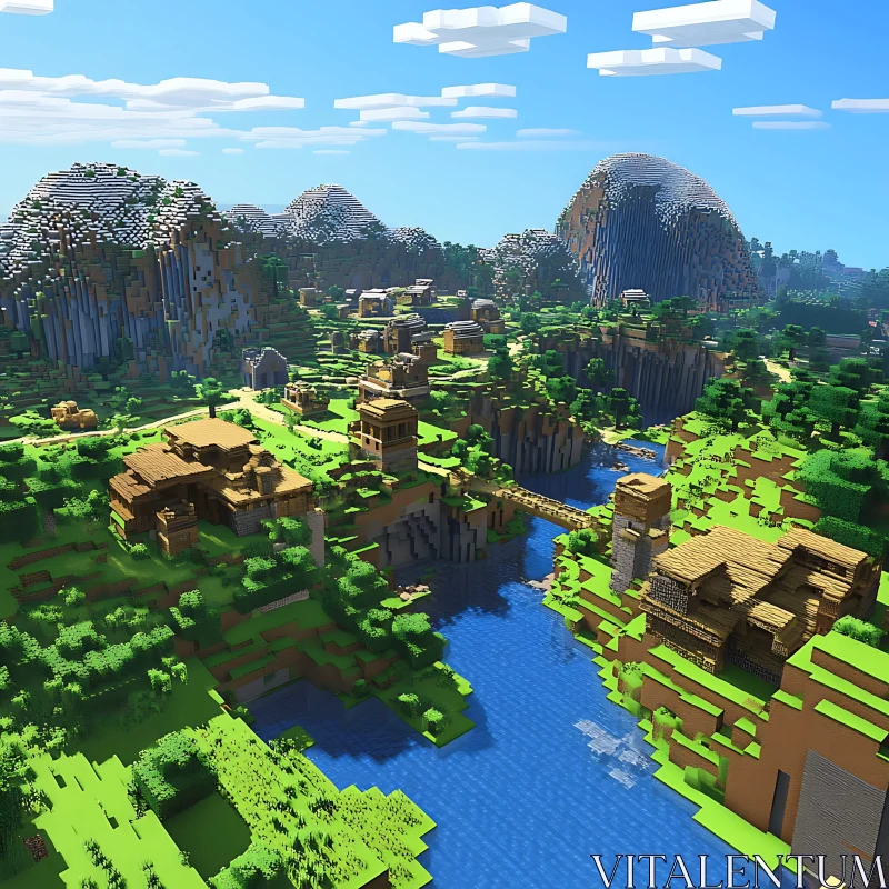 Picturesque Minecraft Village Landscape AI Image