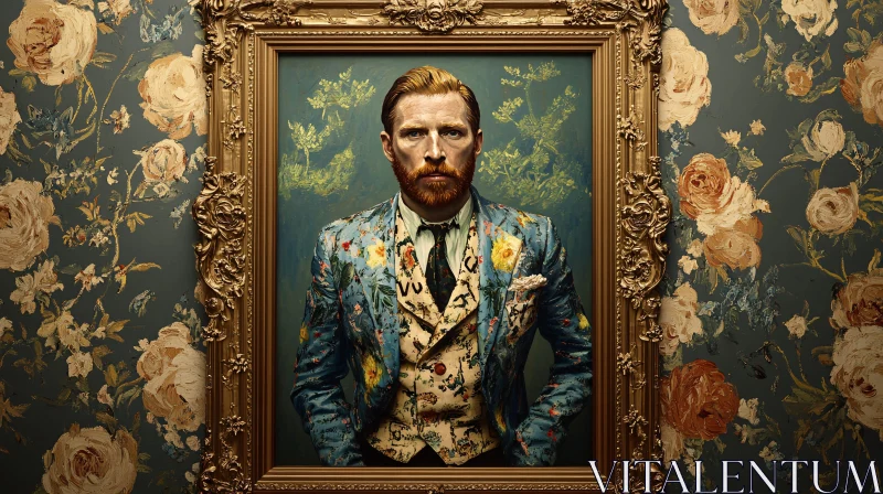 Intricate Floral Portrait in Ornate Frame AI Image