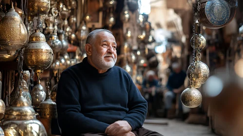 Contemplative Moment in Antique Market