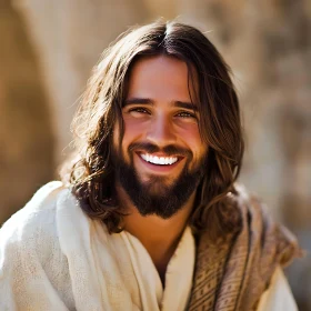 Smiling Man with Beard and Long Hair