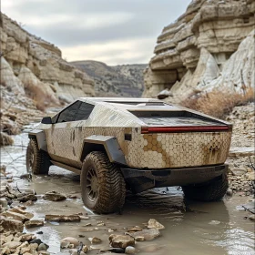 Camouflaged Vehicle in Desert Terrain