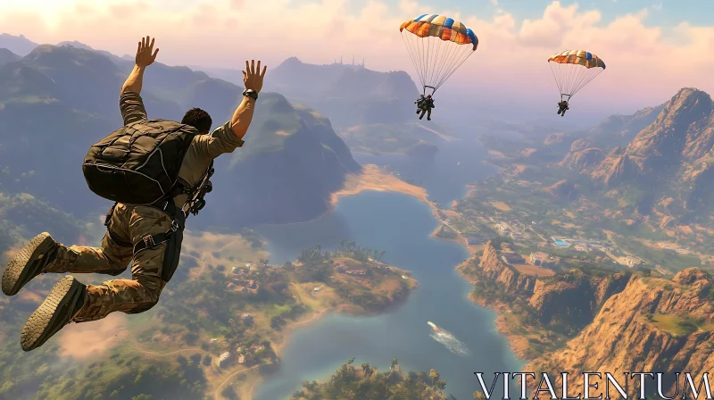 Scenic Mountain Skydiving Journey AI Image