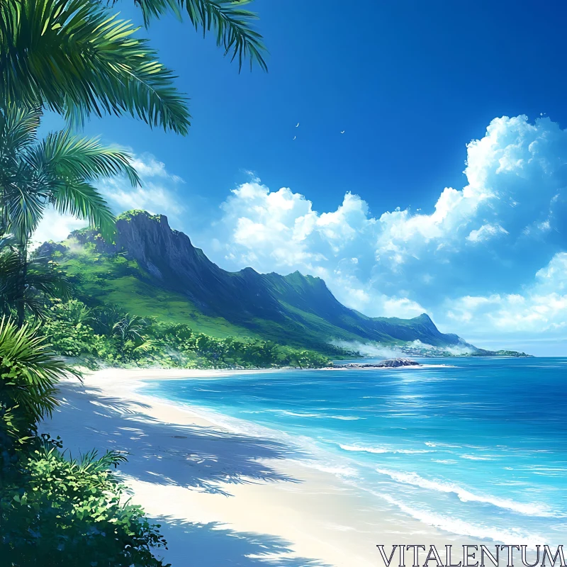 Serene Tropical Beach Landscape AI Image