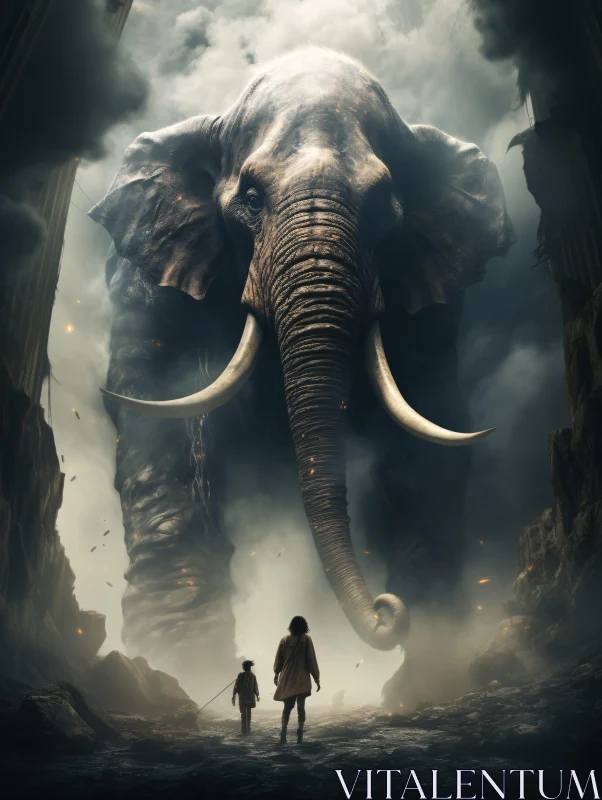 AI ART Giant Elephant Encounter in Misty Landscape